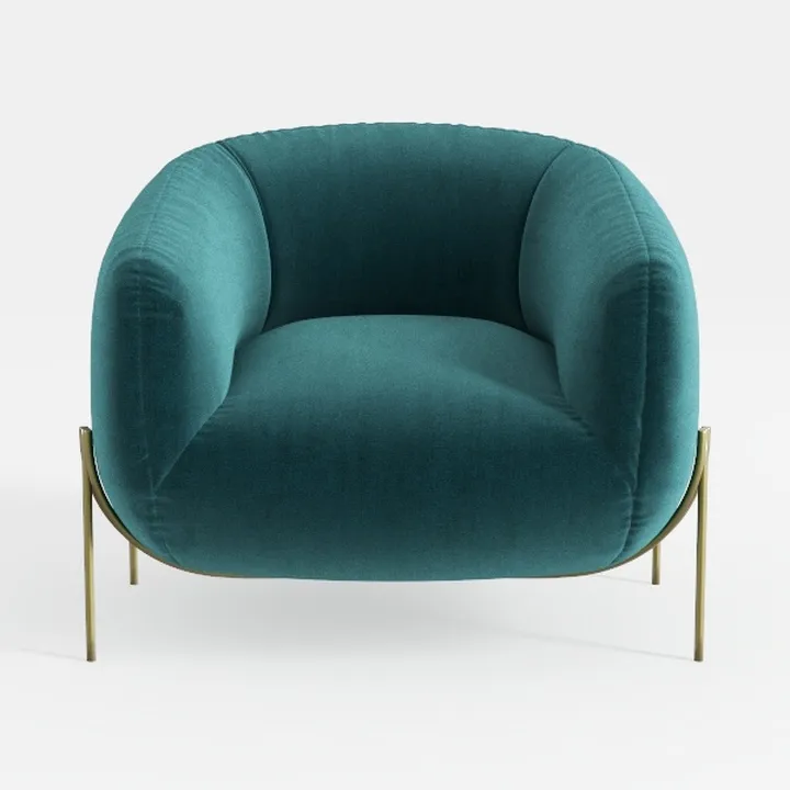 Modern Teal Velvet Upholstered Gold Metal Frame Armchair 3D Model