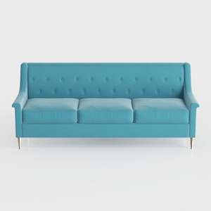 Modern Velvet Tufted Three Seat Sofa With Gold Metal Legs 3D Model