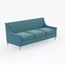 Modern Velvet Tufted Three Seat Sofa With Gold Metal Legs 3D Model Right 45 Degree View