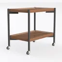 Modern Solid Wood Metal Rolling Two Tier Serving Cart 3D Model Left 45 Degree View