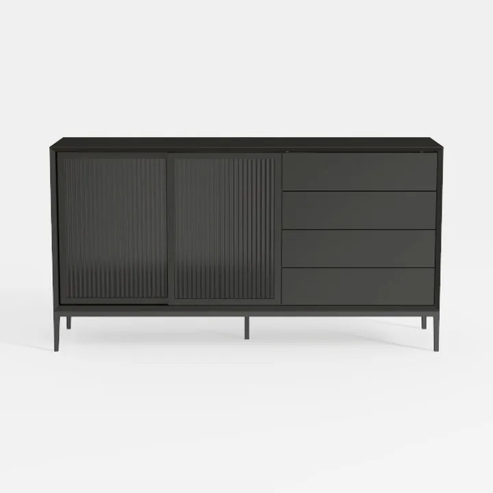 Modern Minimalist Black Fluted Solid Wood Sideboard Cabinet 3D Model