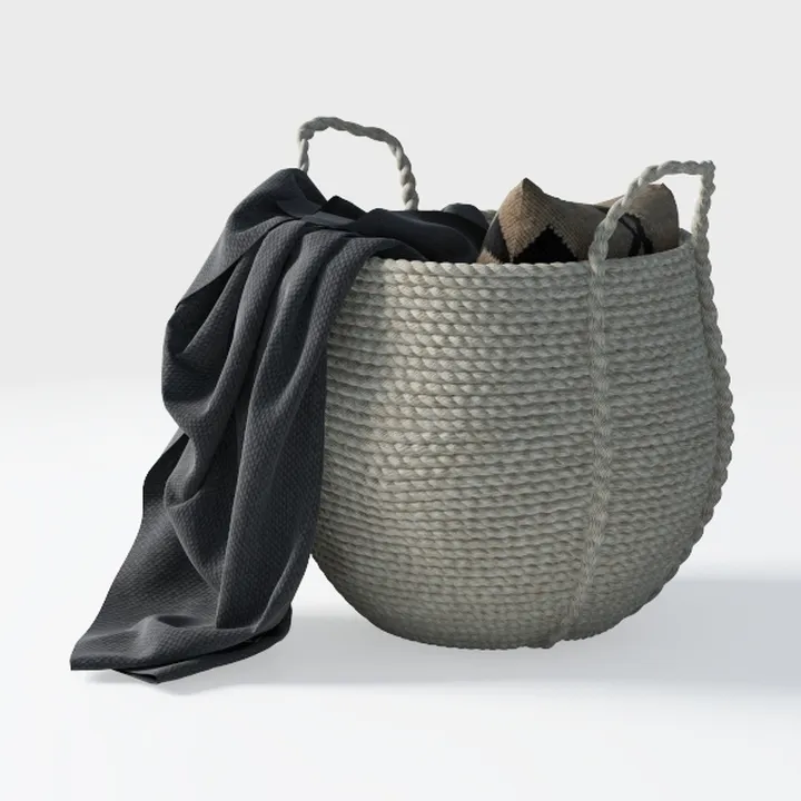 Minimalist Woven Rattan Storage Basket 3D Model