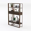 Modern Walnut Metal Open Bookshelf Display Shelf 3D Model Left 45 Degree View