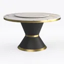 Modern Marble Top Gold Trim Round Dining Table with Lazy Susan 3D Model Front View