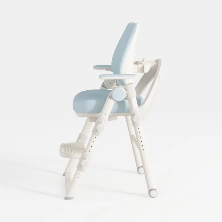 Modern Adjustable Kids Dining Chair With Blue Fabric Seat 3D Model