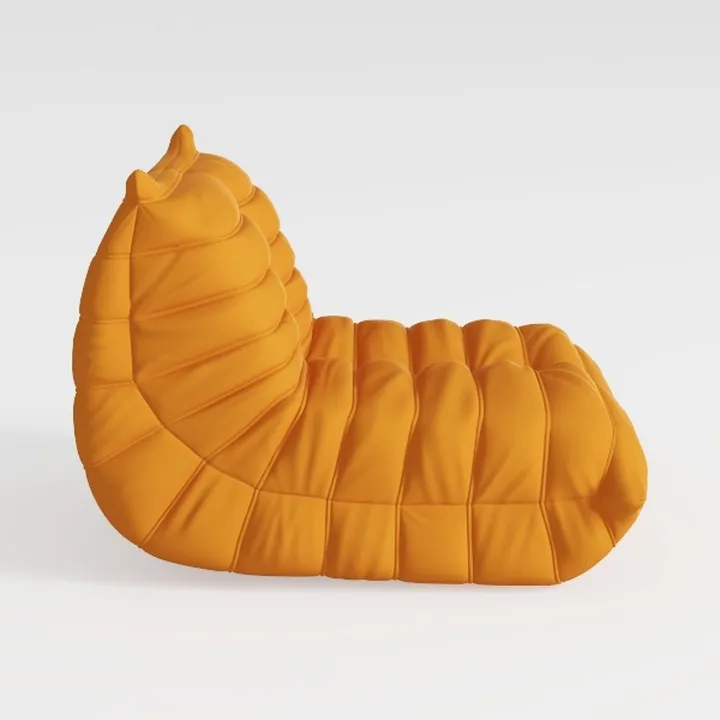 Modern Minimalist Orange Fabric Tufted Lounge Chair 3D Model