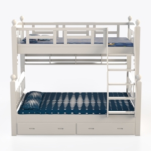 Minimalist Solid Wood Kids Bunk Bed with Underbed Storage Drawers 3D Model