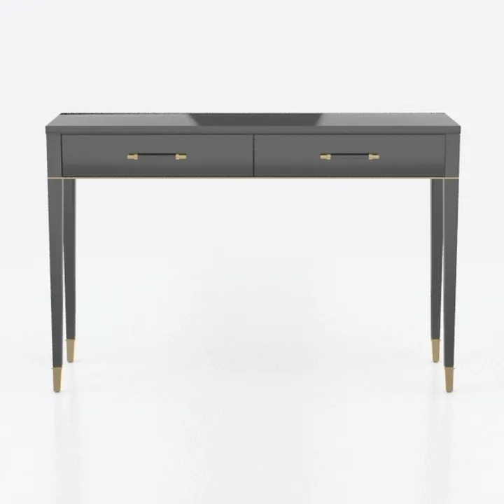 Modern Dark Gray Lacquer Gold Accent Two Drawer Console Table 3D Model