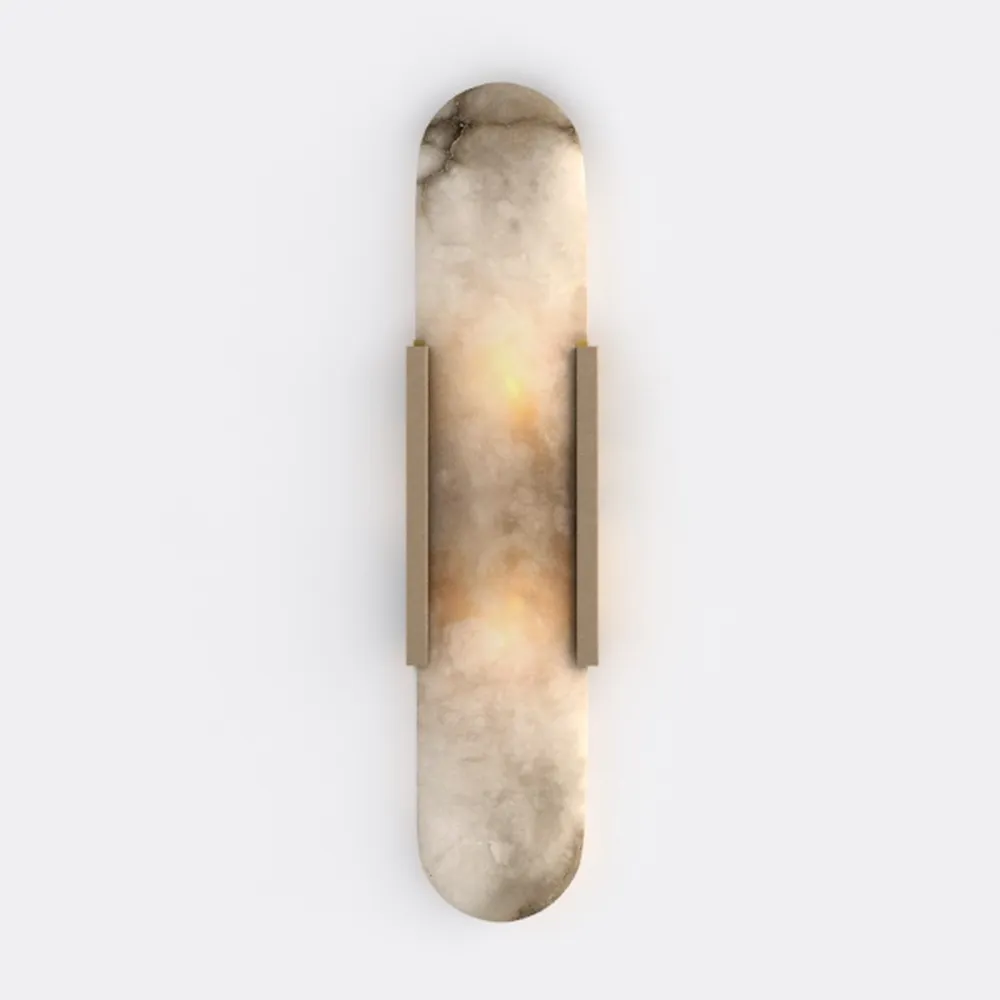 Alabaster Wall Sconce, 20 in Natural Marble Brass
