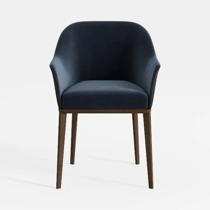 Minimalist Navy Velvet Solid Wood Armchair 3D Model
