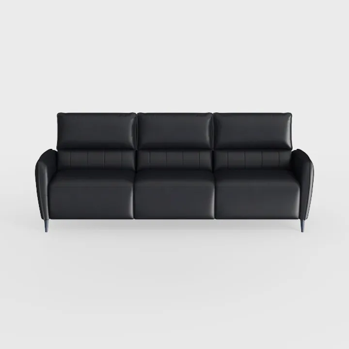 Modern Black Leather 3 Seater Sofa With Metal Legs 3D Model