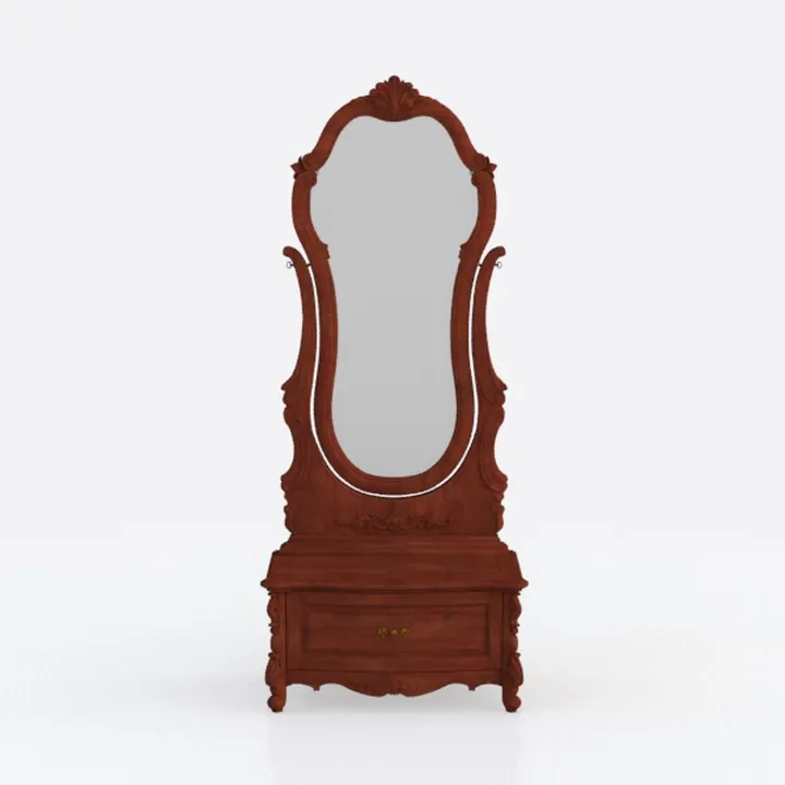 Vintage Solid Wood Carved Full Length Mirror Jewelry Storage 3D Model