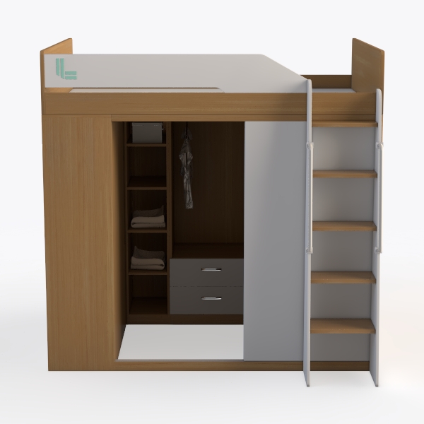 Twin Loft Bed with Desk and Storage Shelf, Twin Si