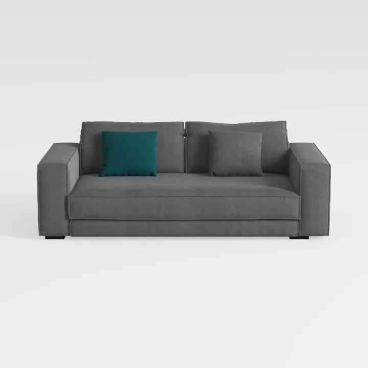 Minimalist Gray Fabric Modern Sofa with Decorative Throw Pillows 3D Model