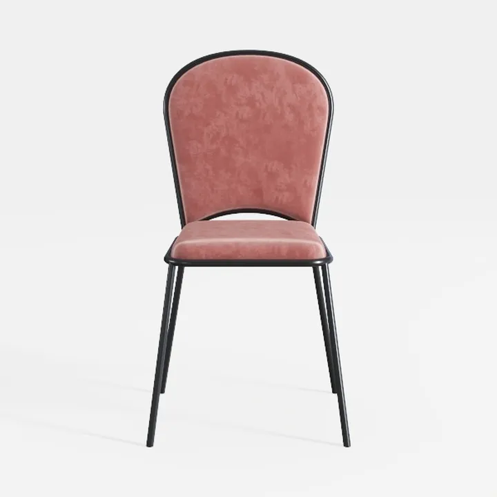 Modern Pink Velvet Black Metal Frame Dining Chair 3D Model