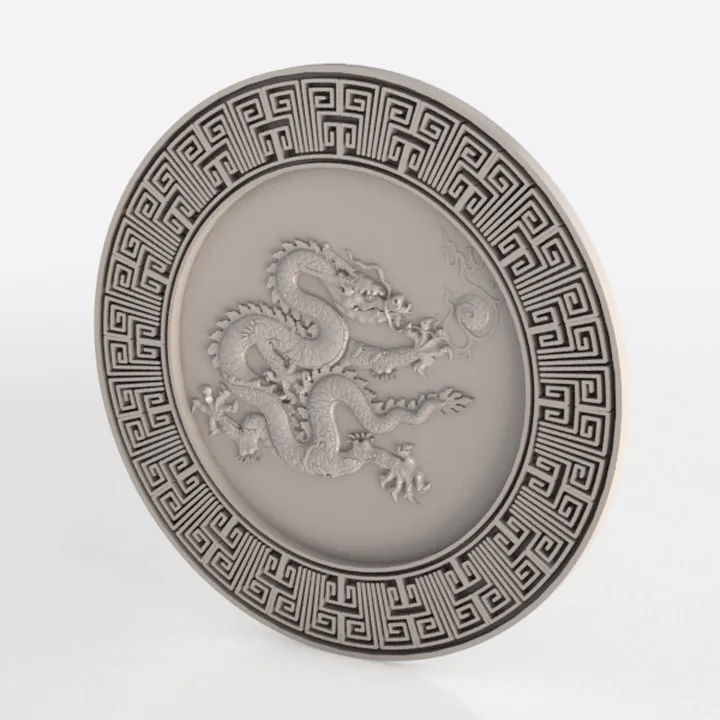 Chinese Dragon Carved Round Wall Decor Plaque 3D Model