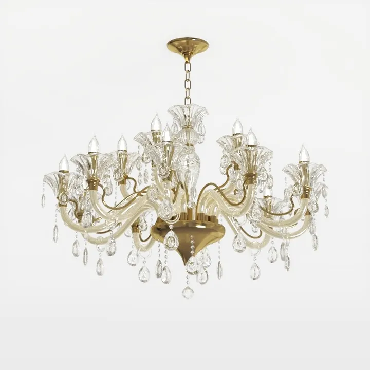 Luxury Brass Crystal Glass Chandelier 3D Model