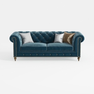 3 Piece Living Room Set, Velvet Chesterfield Sofa