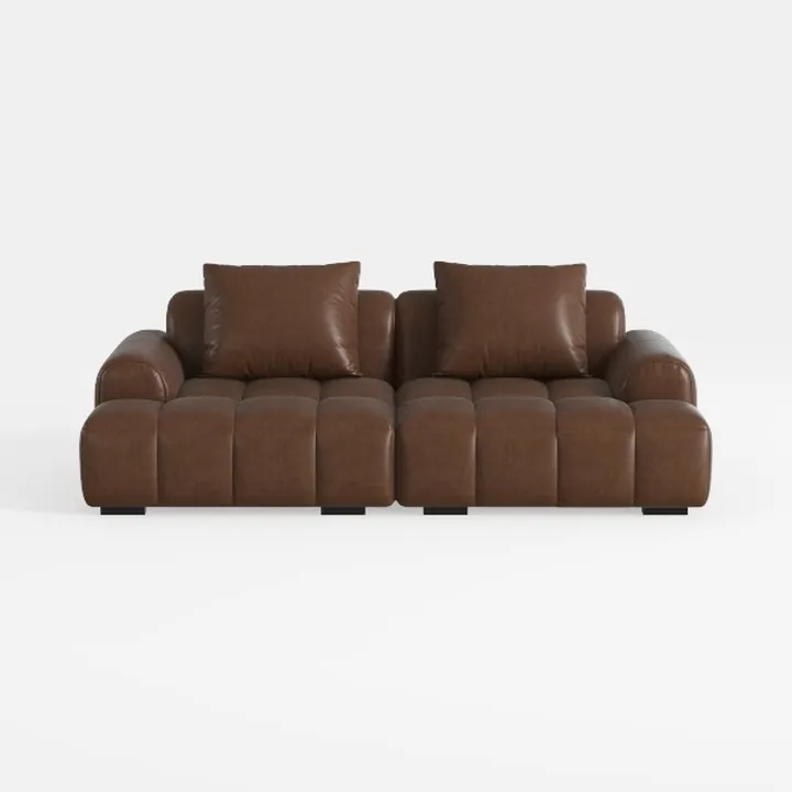 Modern Brown Leather Tufted 2 Seater Sofa 3D Model
