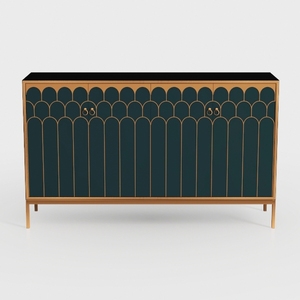 Art Deco Dark Green Gold Metal Accent Storage Cabinet 3D Model
