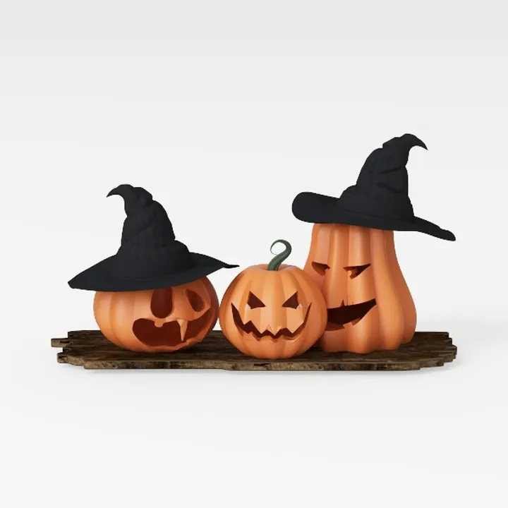 Halloween Carved Pumpkin Witch Hat Decorative Prop 3D Model