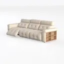 Minimalist Tufted Fabric Reclining Sofa 3D Model Left 45 Degree View