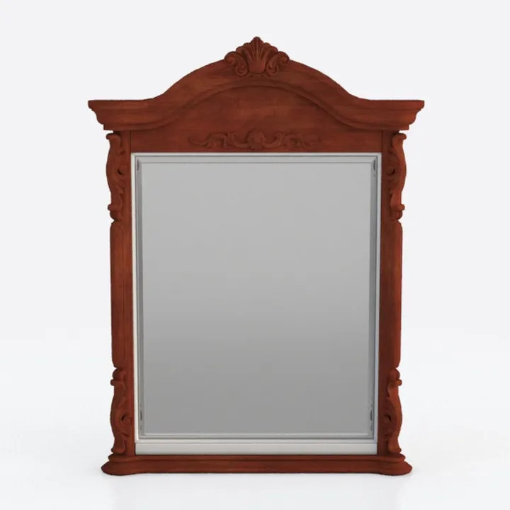 Vintage Carved Solid Wood Wall Mirror 3D Model