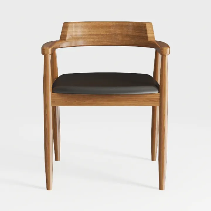 Minimalist Solid Wood Leather Upholstered Dining Armchair 3D Model