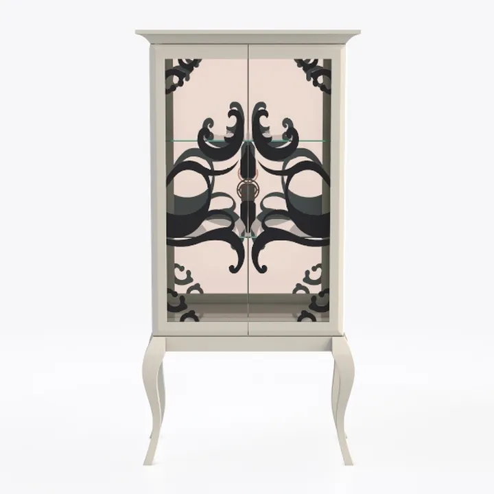 Art Deco Glass Display Cabinet with Ornate Black Pattern 3D Model