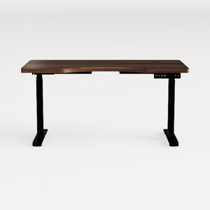 Modern Walnut Solid Wood Black Metal Adjustable Standing Desk 3D Model