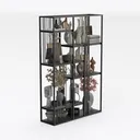 Modern Black Metal Open Bookshelf Display Cabinet With Decor Accents 3D Model Right 45 Degree View