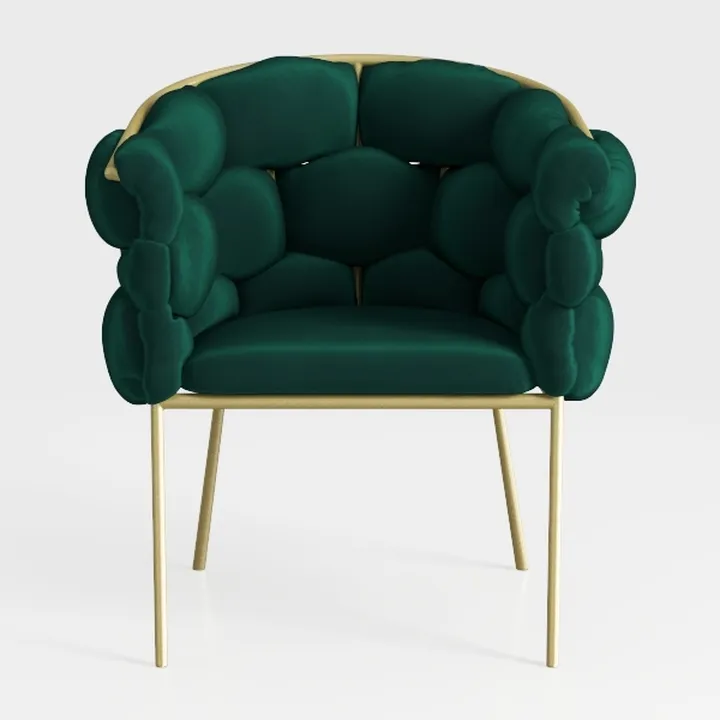 Modern Emerald Velvet Upholstered Gold Metal Frame Accent Chair 3D Model