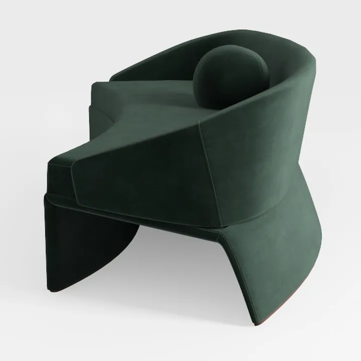 Modern Dark Green Velvet Curved Armchair 3D Model