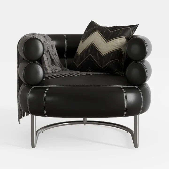 Modern Black Leather Upholstered Accent Armchair 3D Model
