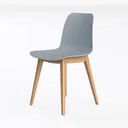 Minimalist Modern Oak Wood Gray Fabric Dining Chair 3D Model Left 45 Degree View