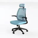 Modern Blue Mesh Fabric Ergonomic Office Chair 3D Model Left 45 Degree View