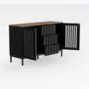Modern Two Tone Solid Wood Metal Sideboard Cabinet With Open Storage 3D Model Right 45 Degree View