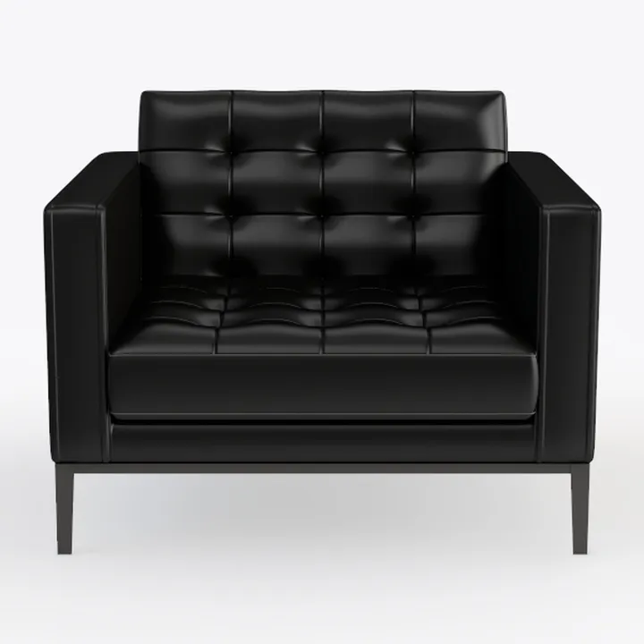 Modern Black Leather Tufted Armchair with Metal Legs 3D Model