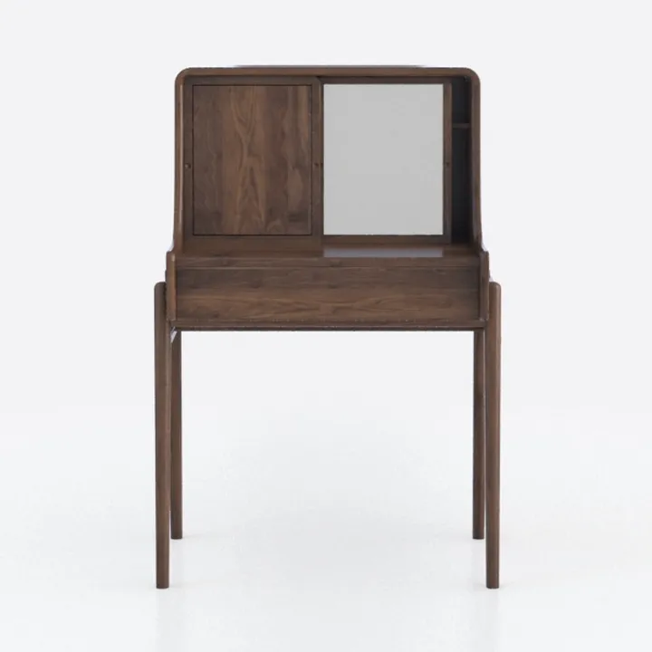 Minimalist Walnut Wood Vanity Table With Mirror Storage 3D Model
