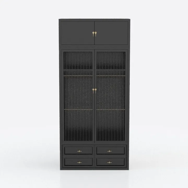 Minimalist Black Solid Wood Wardrobe With Brass Hardware 3D Model