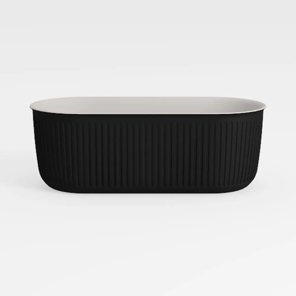 Black 67 inch Fluted Style Freestanding Soaking
