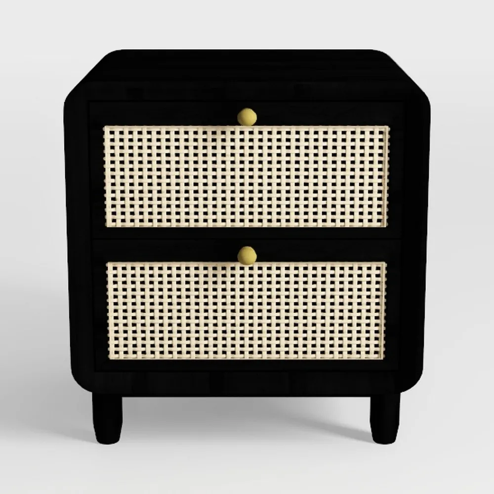 Bedside Table, Side Table with 2 Hand Made Rattan