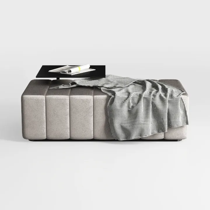 Minimalist Fabric Upholstered Storage Ottoman with Side Table 3D Model