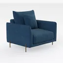 Modern Navy Blue Velvet Fabric Armchair with Gold Metal Legs 3D Model Right 45 Degree View