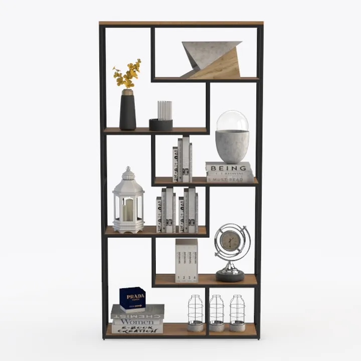 Industrial Solid Wood Metal Open Bookshelf Display Shelf 3D Model
