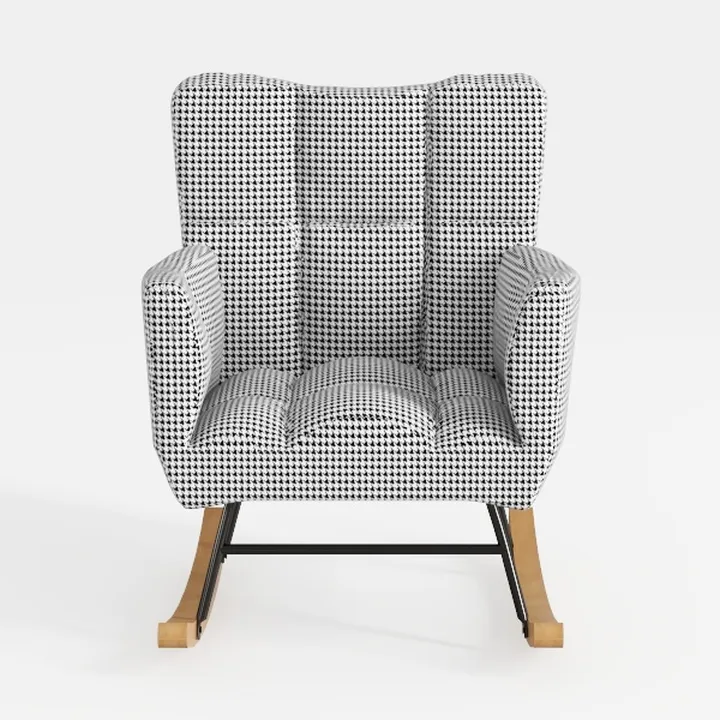 Modern Houndstooth Fabric Upholstered Rocking Chair 3D Model