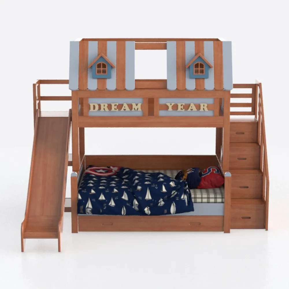 Donco Kids 750TW-750C-TB Loft Bed with Slide and B