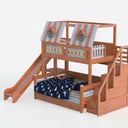 Wooden Playhouse Kids Bunk Bed with Slide and Storage Stairs 3D Model Left 45 Degree View