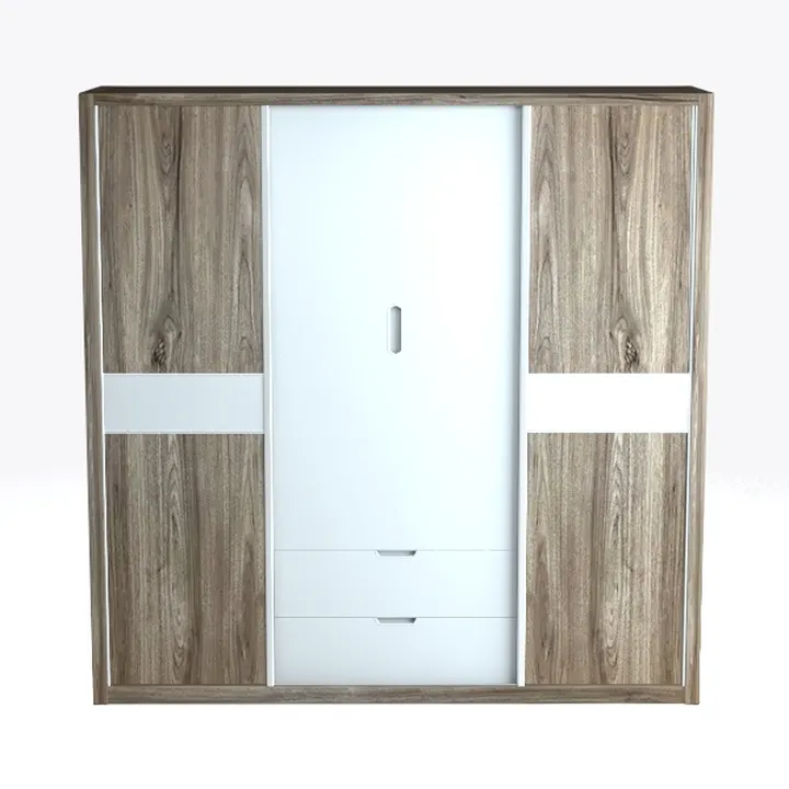 Modern Two Tone Solid Wood Sliding Door Wardrobe 3D Model