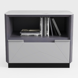Modern Marble Top Solid Wood Nightstand With Open Storage Shelf 3D Model